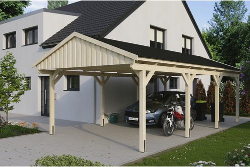 Thumbnail - SKANHOLZ Carport »Fichtelberg«, BxT: 423 x 808 cm, Firsthöhe: 326 cm, unbehandelt - beige