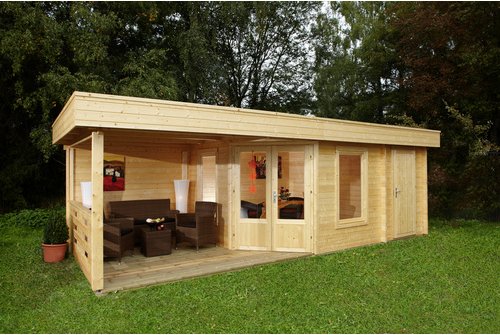 WOLFF FINNHAUS Gartenhaus »Maja«, Holz, BxHxT: 853 x 228 x 299 cm (Außenmaße inkl. Dachüberstand) - beige