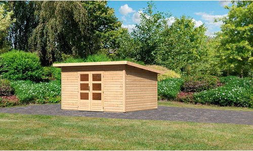 KARIBU Gartenhaus »Northeim 4«, Holz, BxHxT: 369 x 229,5 x 309 cm (Außenmaße inkl. Dachüberstand) - beige