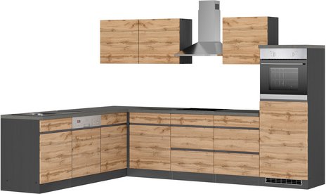 HELD MÖBEL Winkelküche »Tampa«, Gesamtbreite: 240 cm, Arbeitsplatte mit Melaminharz-Beschichtung - braun