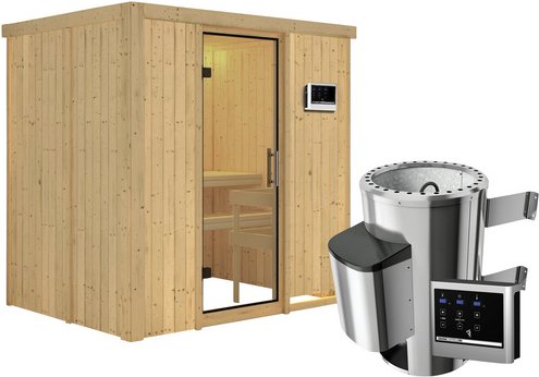 KARIBU Sauna »Kircholm«, inkl. 3.6 kW Saunaofen mit externer Steuerung, für 3 Personen - beige