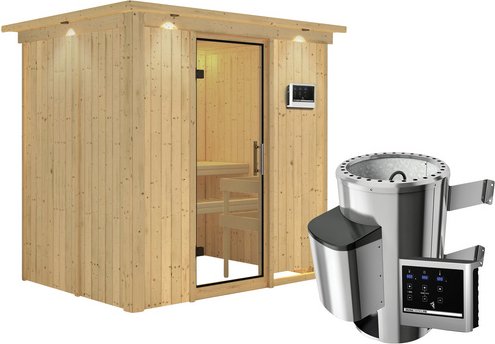 KARIBU Sauna »Kircholm«, inkl. 3.6 kW Saunaofen mit externer Steuerung, für 3 Personen - beige