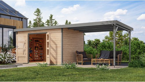 KARIBU Gartenhaus »Haby 7 A«, BxHxT: 693 x 219 x 240 cm (Außenmaße inkl. Dachüberstand), Wandstärke 28 mm - braun