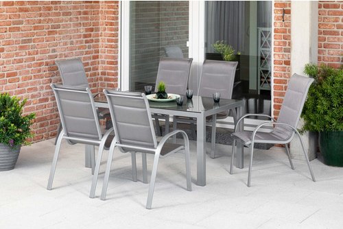 MERXX Gartenmöbelset »Amalfi«, 6 Sitzplätze, Aluminium/Textil - silberfarben