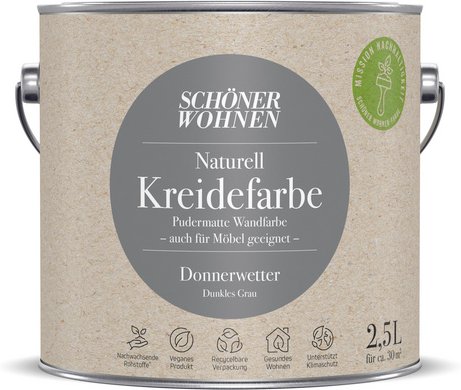 SCHÖNER WOHNEN FARBE Innenfarbe »Naturell Kreidefarbe«, Donnerwetter, matt, 2,5 l - grau