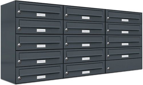 AL BRIEFKASTENSYSTEME Briefkasten, Parteien: 14, Aufputzmontage, BxHxT: 153,44 x 57,5 x 27,5 cm - grau