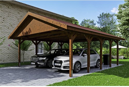 SKANHOLZ Carport »Wallgau«, BxT: 620 x 750 cm, Firsthöhe: 354 cm, lasiert - braun