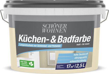 SCHÖNER WOHNEN FARBE Feuchtraumfarbe »Küchen- und Badfarbe«, creme, 2,5 l - beige