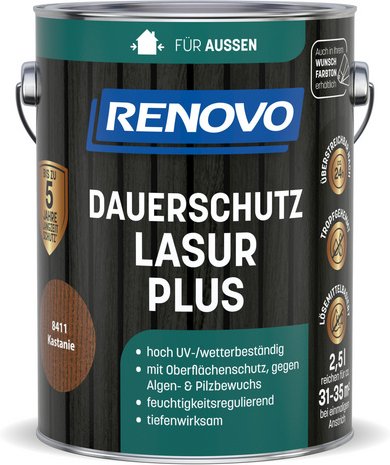 RENOVO Dauerschutzlasur »PLUS«, lmh 2,5L kastanie 8411 - braun