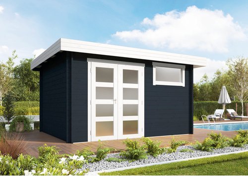 WOLFF FINNHAUS Gartenhaus »Lille A«, Holz, BxT: 430 x 337 cm (Außenmaße inkl. Dachüberstand) - grau