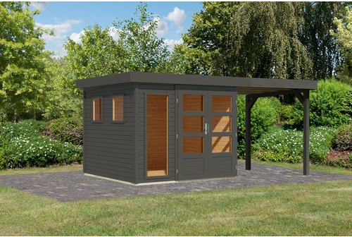 KARIBU Gartenhaus »Lahar 3,5«, BxHxT: 491 x 211 x 242 cm (Außenmaße inkl. Dachüberstand), Wandstärke 19 mm - grau