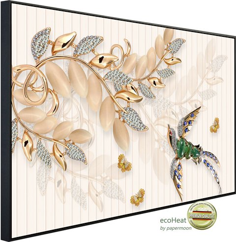 Thumbnail - papermoon Infrarotheizung »EcoHeat - Muster mit Blumen und Vogel«, Matt-Effekt - bunt