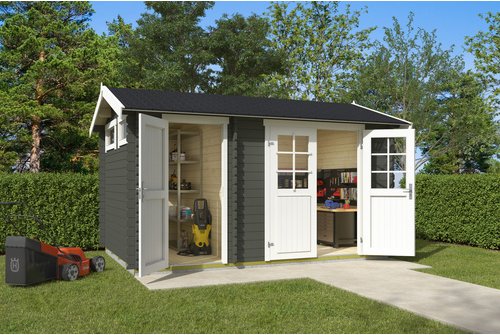 LASITA MAJA Gartenhaus »William«, BxHxT: 420 x 239,4 x 288,8 cm (Außenmaß inkl. Dachüberstand), grüngrau - gruen