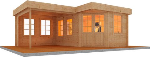 WOLFF FINNHAUS Gartenhaus »Guda 5643 40«, BxT: 596 x 461 cm, 19 m², Fichtenholz - beige