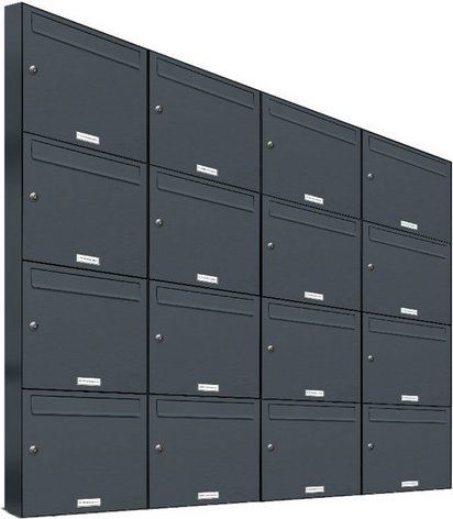 AL BRIEFKASTENSYSTEME Briefkasten, Parteien: 16, Aufputzmontage, BxHxT: 153,518 x 136,8 x 11,6 cm - grau