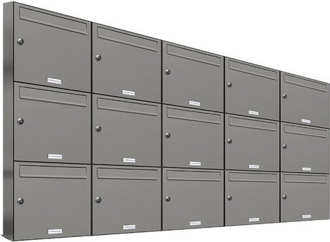 AL BRIEFKASTENSYSTEME Briefkasten, Parteien: 15, Aufputzmontage, BxHxT: 153,231 x 102,6 x 11,6 cm - grau