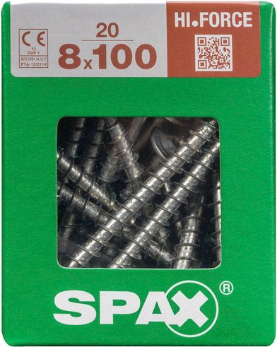 SPAX Holzbauschraube, 8 mm, Stahl, 20 Stk., HI.FORCE 8x100 XL - silberfarben