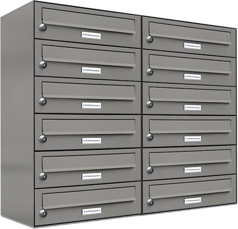 AL BRIEFKASTENSYSTEME Briefkasten, Parteien: 12, Aufputzmontage, BxHxT: 76,6 x 69 x 27,5 cm - grau