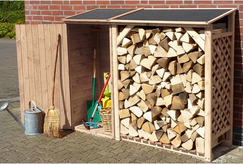 PROMADINO Kaminholzregal mit Aufbewahrungsschrank »SPEYER«, BxHxL: 192 x 148 x 68,5 cm, natur - beige