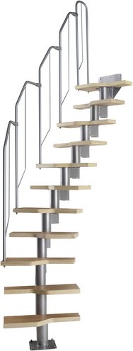 DOLLE Mittelholmtreppe »Aktion«, Geschoßhöhe: 222 - 276 cm, buchefarben, variabler Treppenlauf - silberfarben