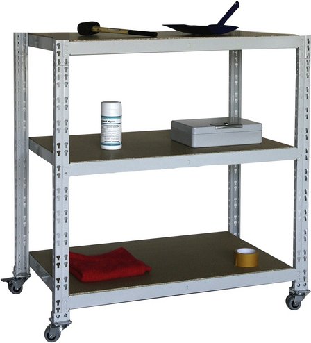 SZAGATO Rollregal, BxHxT: 100 x 98 x 60 cm, Stahl, 3 Böden - grau