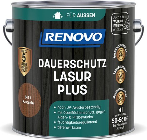 RENOVO Dauerschutzlasur »PLUS«, lmh 4,0L kastanie 8411 - braun