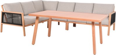 CASAYA Eckloungeset »Solivio«, 5-teilig, Ropebespannung, Holzoptik/Aluminium - beige
