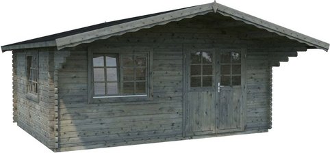 PALMAKO Blockbohlenhaus »Sally«, Holz, BxHxT: 577 x 267 x 390 cm (Außenmaße inkl. Dachüberstand) - grau