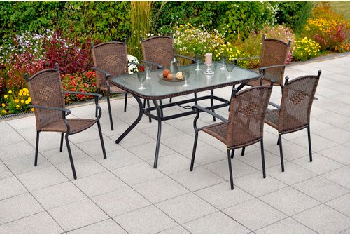 MERXX Gartenmöbelset »Roma«, 7-tlg., stapelbar, Aluminium/Kunststoffgeflecht - braun