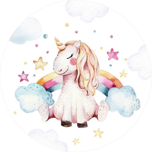 K&L Wall Art Vliestapete »Runde Vliestapete«, Kvilis Einhorn Regenbogen, mehrfarbig, matt - bunt