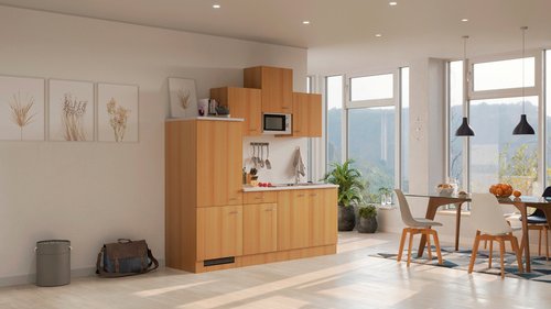 Flex-Well Singleküche »Nano«, mit E-Geräten, Gesamtbreite: 210 cm, Arbeitsplatte mit Melaminharz-Beschichtung - braun