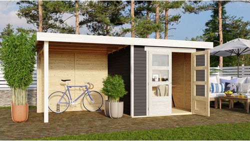 KARIBU Gartenhaus »Askola«, Holz, BxHxT: 462 x 211 x 217 cm (Außenmaße inkl. Dachüberstand) - grau