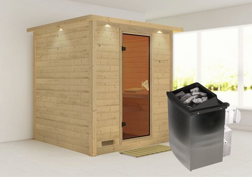 KARIBU Sauna »Sindi«, inkl. 9 kW Saunaofen mit integrierter Steuerung, für 4 Personen - beige