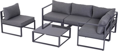 Thumbnail - Outsunny Gartenmöbelset, 5 Sitzplätze, Aluminium/gehärtetes Glas - grau
