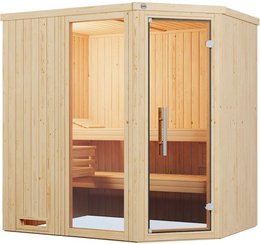 WEKA Ecksauna »VARBERG 1«, 6 Personen, inkl. 4,5 kW Ofen mit externer Steuerung - braun