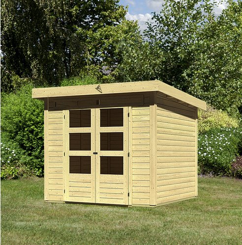 KARIBU Gartenhaus »Kandern«, Holz, BxHxT: 244 x 222 x 244 cm (Außenmaße inkl. Dachüberstand) - braun