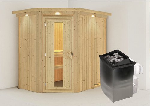 KARIBU Sauna »Vijandi«, inkl. 9 kW Saunaofen mit integrierter Steuerung, für 3 Personen - beige