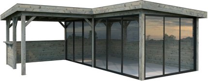 PALMAKO Pavillon »Lenna«, Aufstellmaße BxTxH: 628 x 628 x 245 cm, tauchgrundiert, Holz - grau