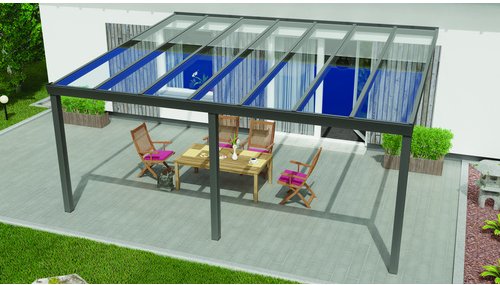 GARDENDREAMS Terrassenüberdachung »Expert«, BxT: 400 x 350 cm, weiß / RAL9016, Glasdach - weiss