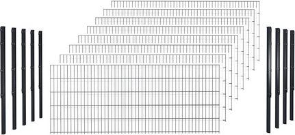 Thumbnail - hadra Doppelstabmattenzaun, anthrazit, 6/5/6 mm, Komplett-Set à 20 m, inkl. Pfosten, Flacheisenleiste - schwarz