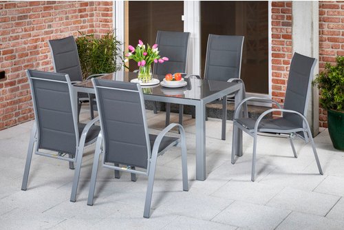 MERXX Gartenmöbelset »Amalfi«, 6 Sitzplätze, Aluminium/Textil - silberfarben