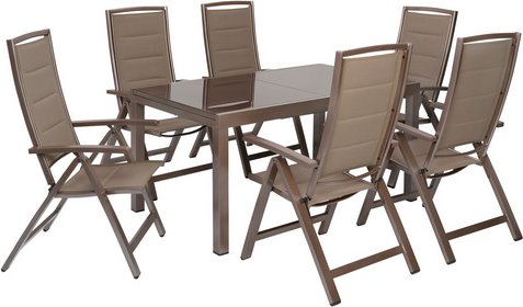 MERXX Gartenmöbel-Diningset »Tinetto«, 7 tlg., 6 Sitzplätze, Aluminium - braun