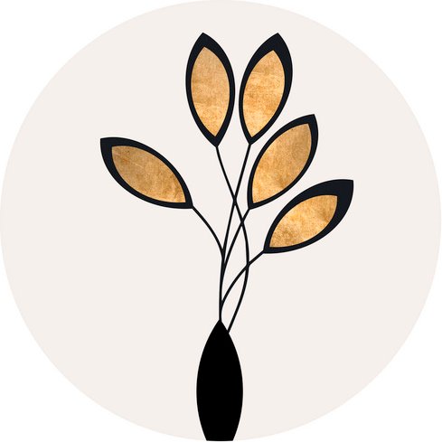 K&L Wall Art Vliestapete »Runde Vliestapete«, Kubistika Gold Schwarz Blumen, mehrfarbig, matt - bunt