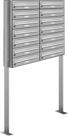 AL BRIEFKASTENSYSTEME Briefkasten, Parteien: 14, Freistehend, BxHxT: 84,6 x 170 x 27,5 cm - silberfarben