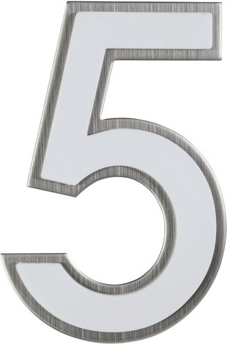 ALPERTEC Hausnummer, 5, Weiß, Kunststoff | Edelstahl, 11,7 x 17 x 1,8 cm, nachtleuchtend - weiss
