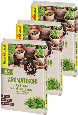 FLORAGARD Anzucht- und Kräutererde, 3 x 10 Liter, Karton, torffrei - braun