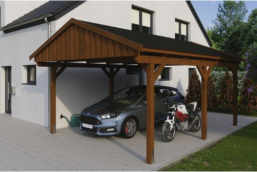 SKANHOLZ Carport »Fichtelberg«, BxT: 423 x 566 cm, Firsthöhe: 326 cm, lasiert - braun