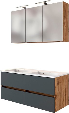 HELD MÖBEL Doppel-Waschtisch-Set »LUCCA«, 7-teilig - grau