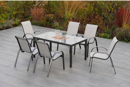 MERXX Gartenmöbelset »Amalfi«, 7-tlg., stapelbar, Aluminium/Textil - silberfarben