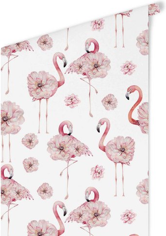 K&L Wall Art Vliestapete »Vintage Vliestapete«, Flamingo Rosa Pfingstrosen, mehrfarbig, matt - bunt